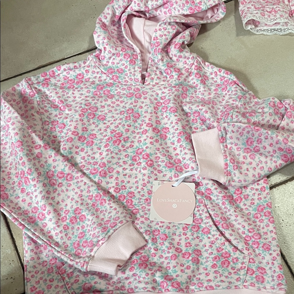 LoveShackFancy x target girls L Pastel Pink Rose-Print Hoodie